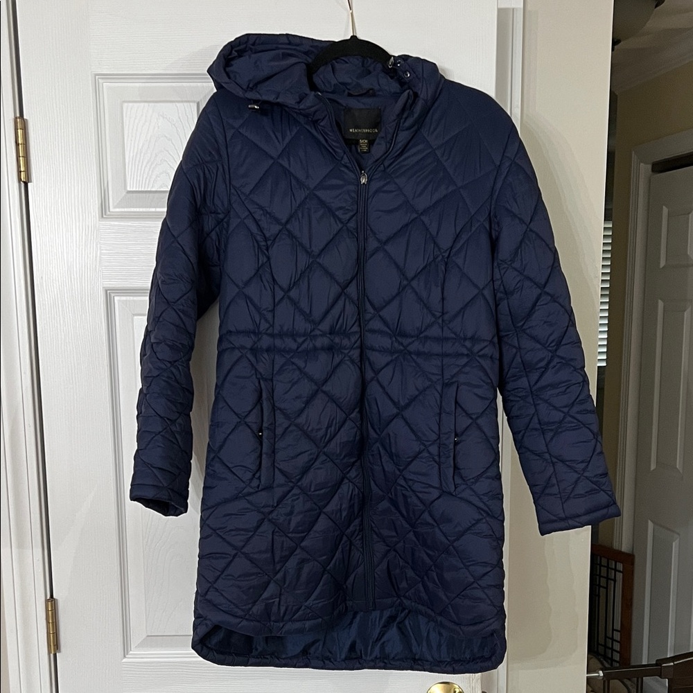 Maternity Navy Quilted Hooded Coat